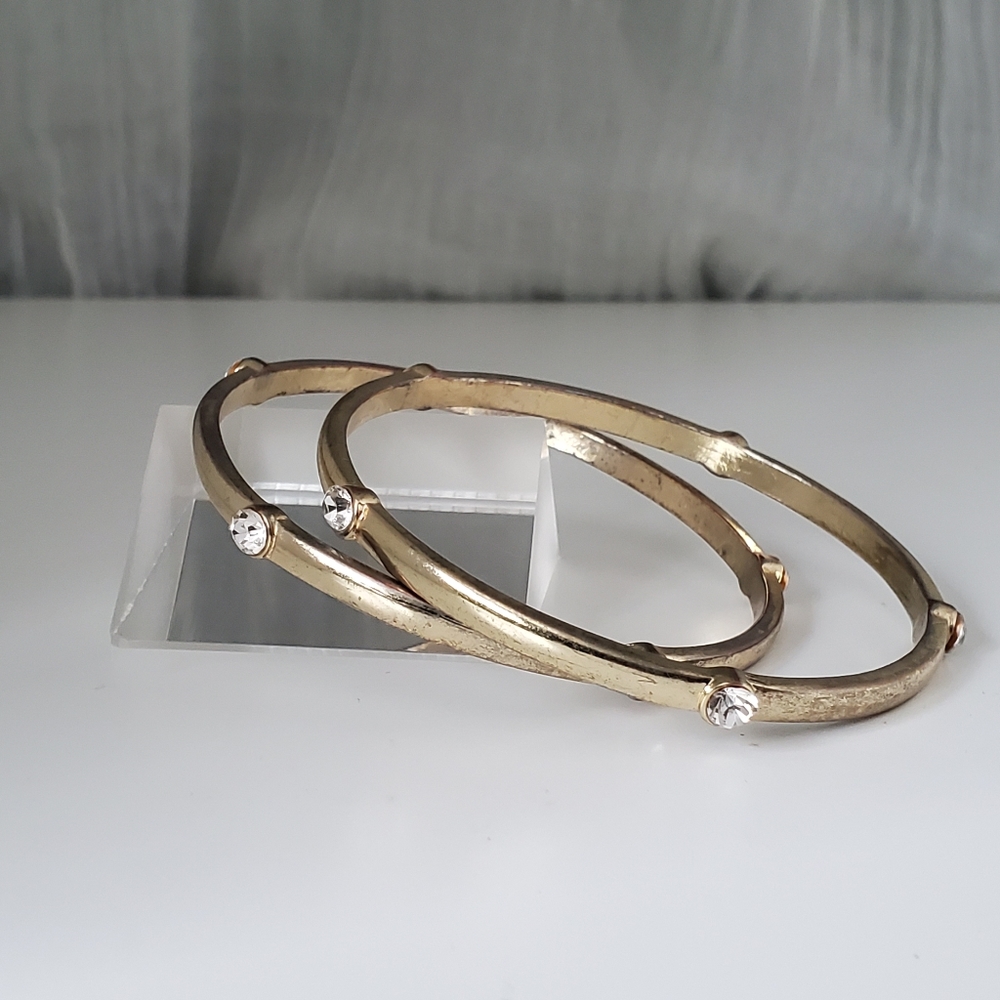 Pair of 5-Rhinestone Station Goldtone Bangles
